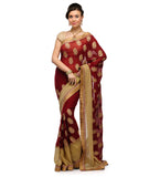 Maroon Faux Georgette & Faux Chiffon Half Half Saree