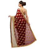 Maroon Faux Georgette & Faux Chiffon Half Half Saree