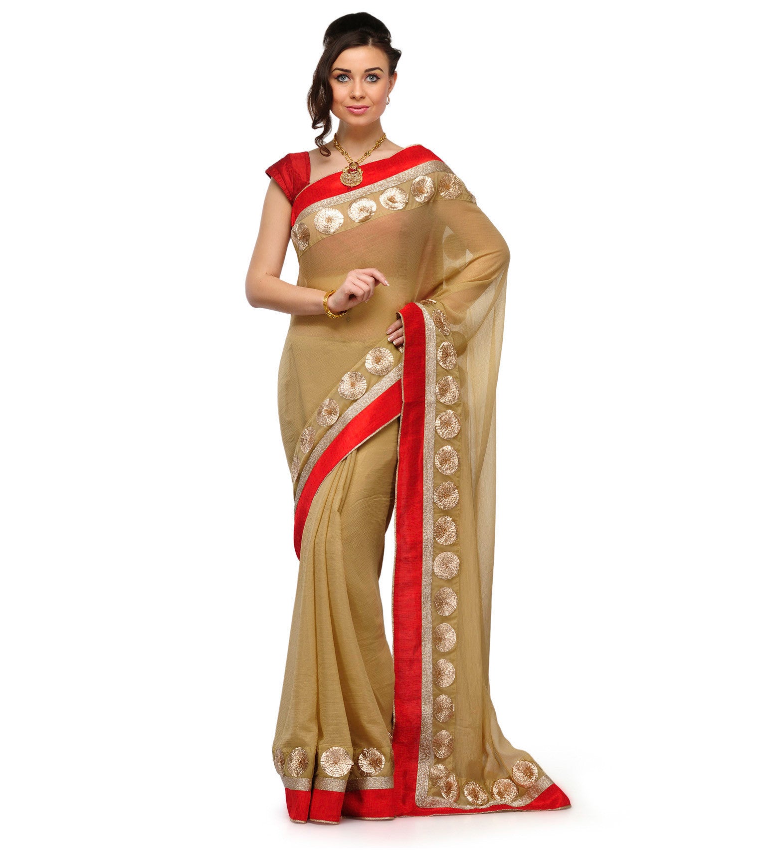 Beige Faux Chiffon Saree