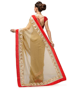 Beige Faux Chiffon Saree