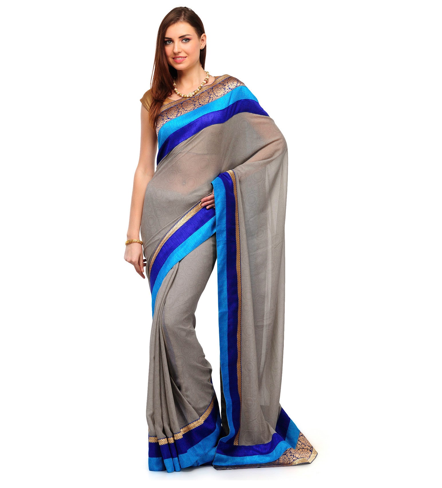 Gray Faux Georgette Saree