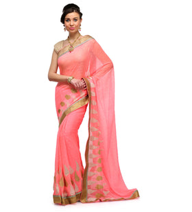 Salmon Faux Chiffon Saree