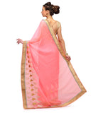 Salmon Faux Chiffon Saree