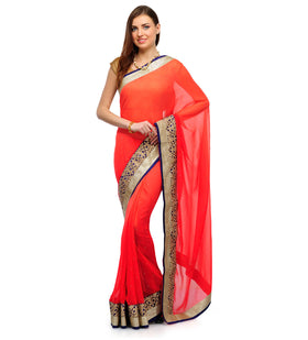 Red Faux Chiffon Light Shaded Saree