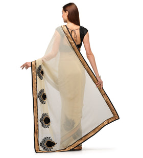 Beige Faux Chiffon Saree