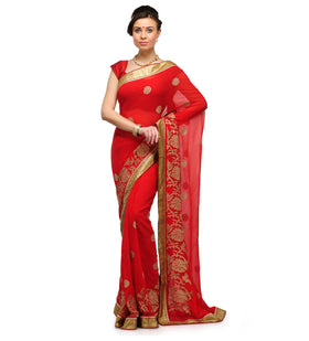 Red Faux Georgette Saree