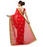 Red Faux Georgette Saree