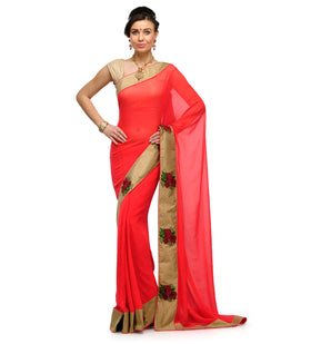 Red Faux Georgette Saree