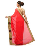 Red Faux Georgette Saree