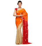 Red & Orange viscose & Faux Chiffon Half Half Saree