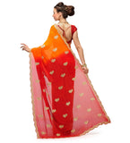 Red & Orange viscose & Faux Chiffon Half Half Saree