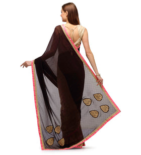 Coffee Faux Chiffon & Faux Georgette Half Half Saree