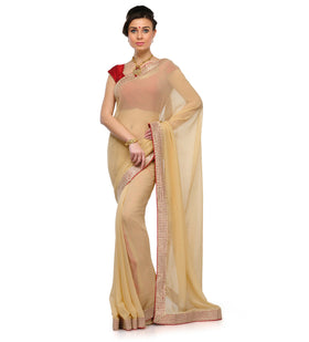 Beige Faux Chiffon Saree