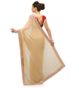 Beige Faux Chiffon Saree