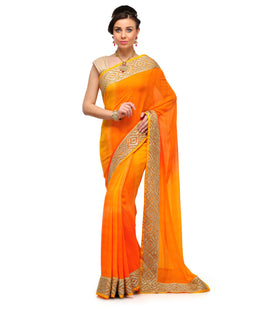 Orange and Yellow Marvel Chiffon Shaded Saree