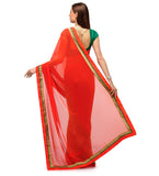 Red and Olive Faux Georgette Half and Half Saree