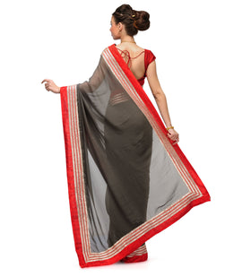 Gray Faux Georgette Saree