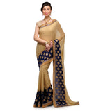 Beige Faux Chiffon & Faux Georgette Half Half Saree