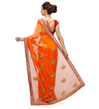 Orange Net and Viscose Half and Half Saree