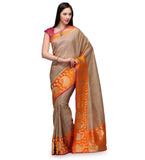 Beige Banarsi Tusser Silk Handloom Saree