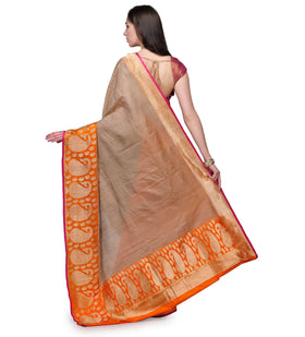 Beige Banarsi Tusser Silk Handloom Saree