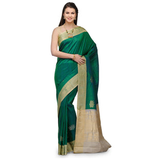 Green Banarsi Matka Silk Handloom Saree