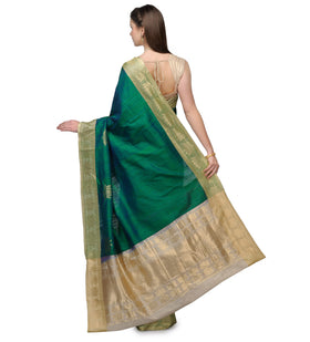 Green Banarsi Matka Silk Handloom Saree