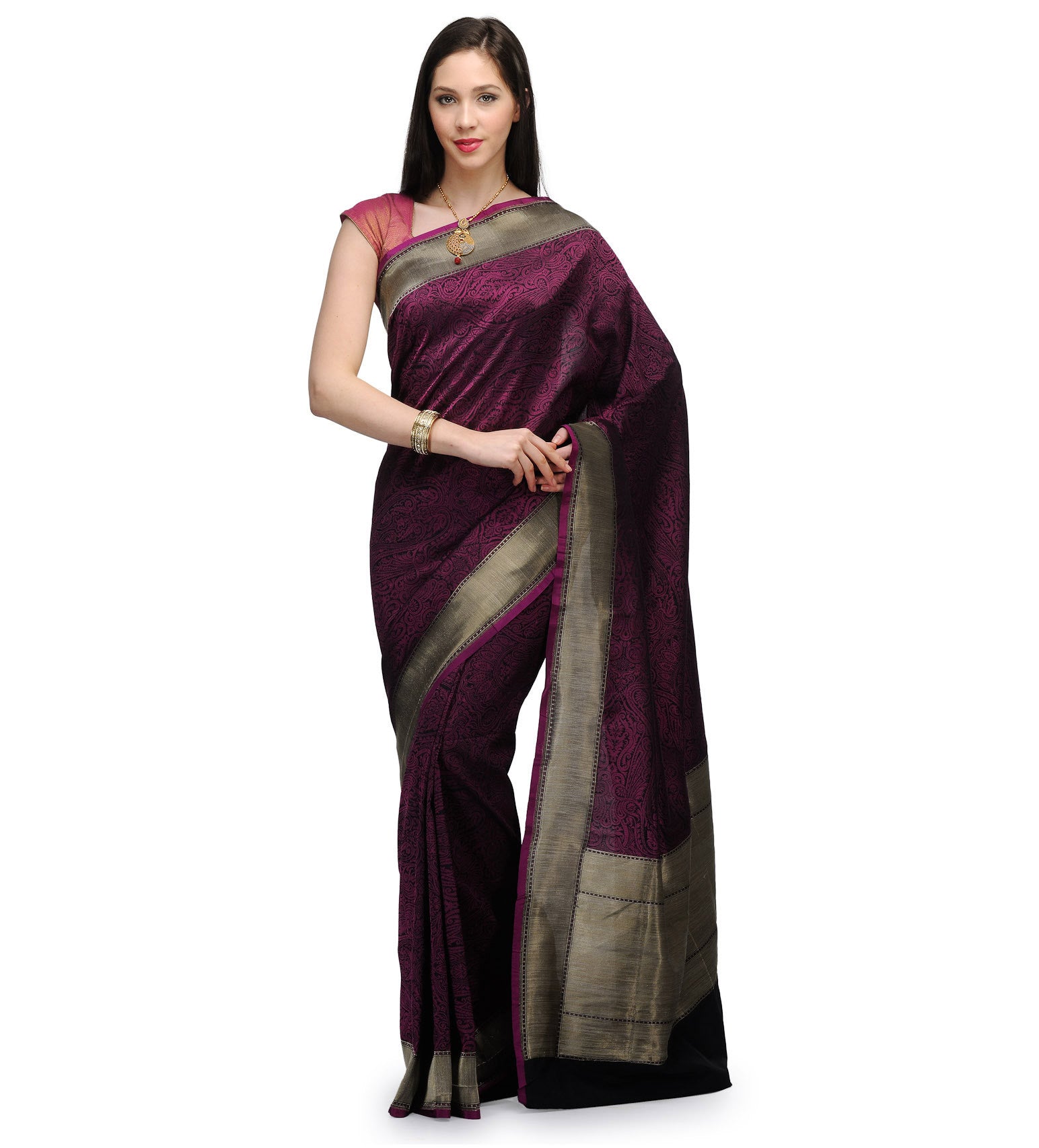 Dark Purple Banarsi Silk Georgette Handloom Saree