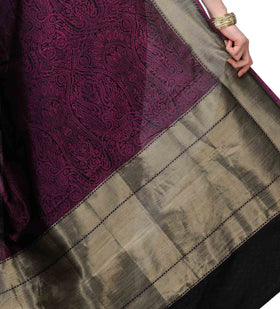 Dark Purple Banarsi Silk Georgette Handloom Saree