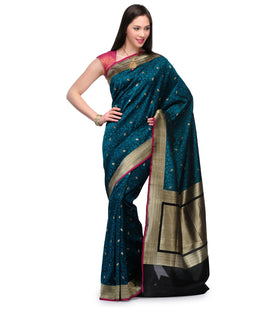 Teal Green Katan Silk Handloom Saree