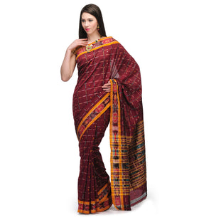 Maroon Cotton Pochampally Ikat Saree