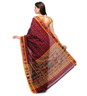 Maroon Cotton Pochampally Ikat Saree