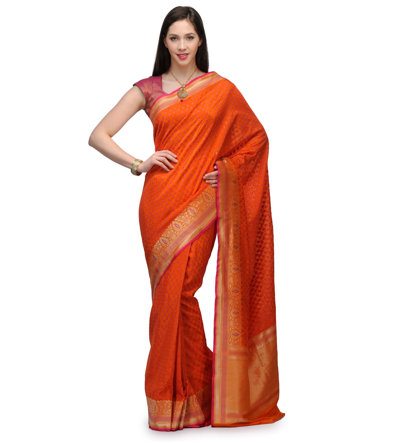 Orange Silk Georgette Saree