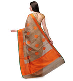 Fawn Banarsi Tusser Silk Handloom Saree