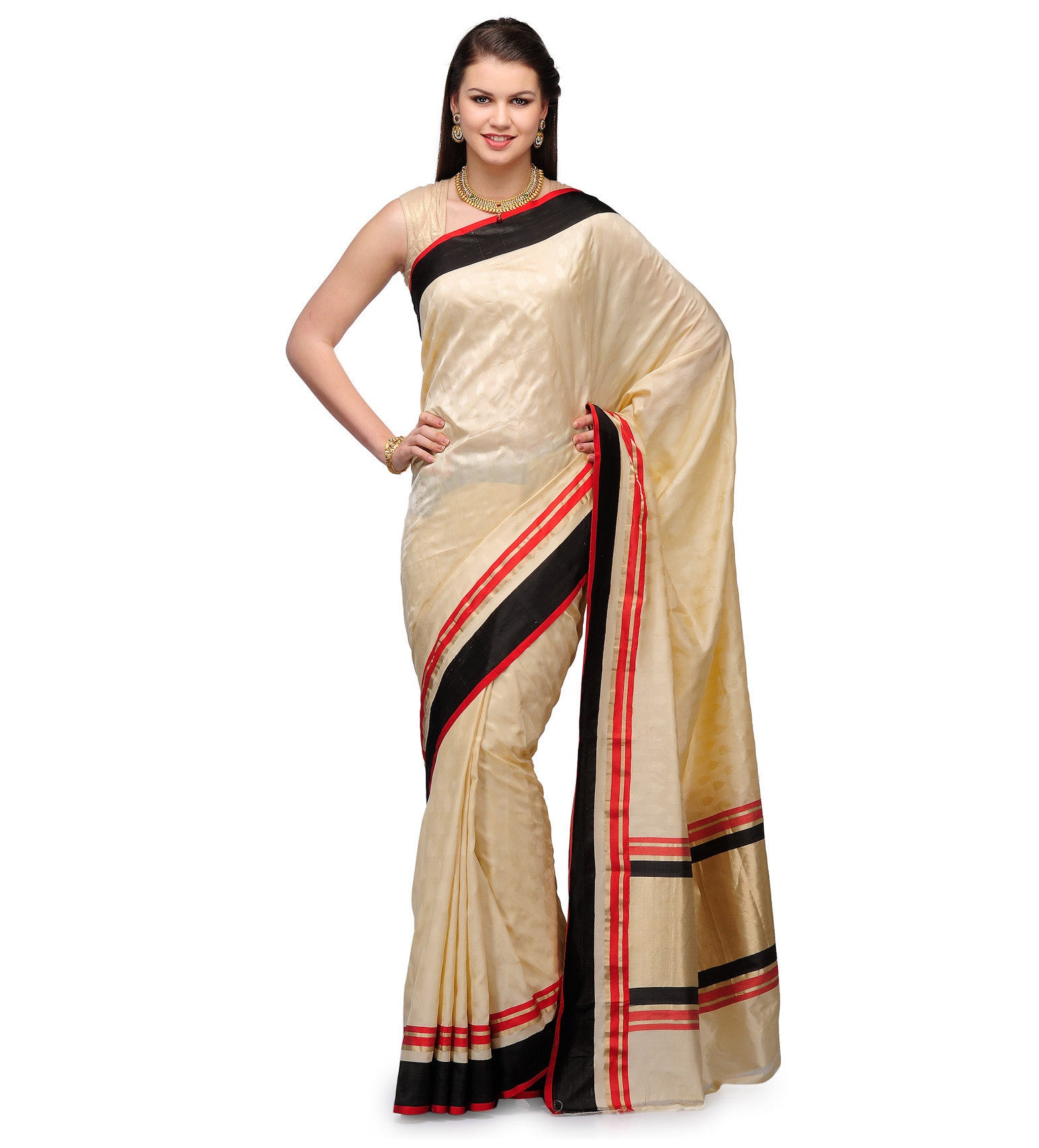 Beige Katan Banarsi Handloom Silk Saree