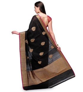 Black Banarsi Tusser Silk Handloom Saree