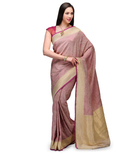 Mauve Banarsi Silk Georgette Handloom Saree