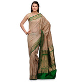 Beige Banarsi Tusser Silk Handloom Saree