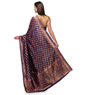 Dark Blue Katan Handloom Silk Saree