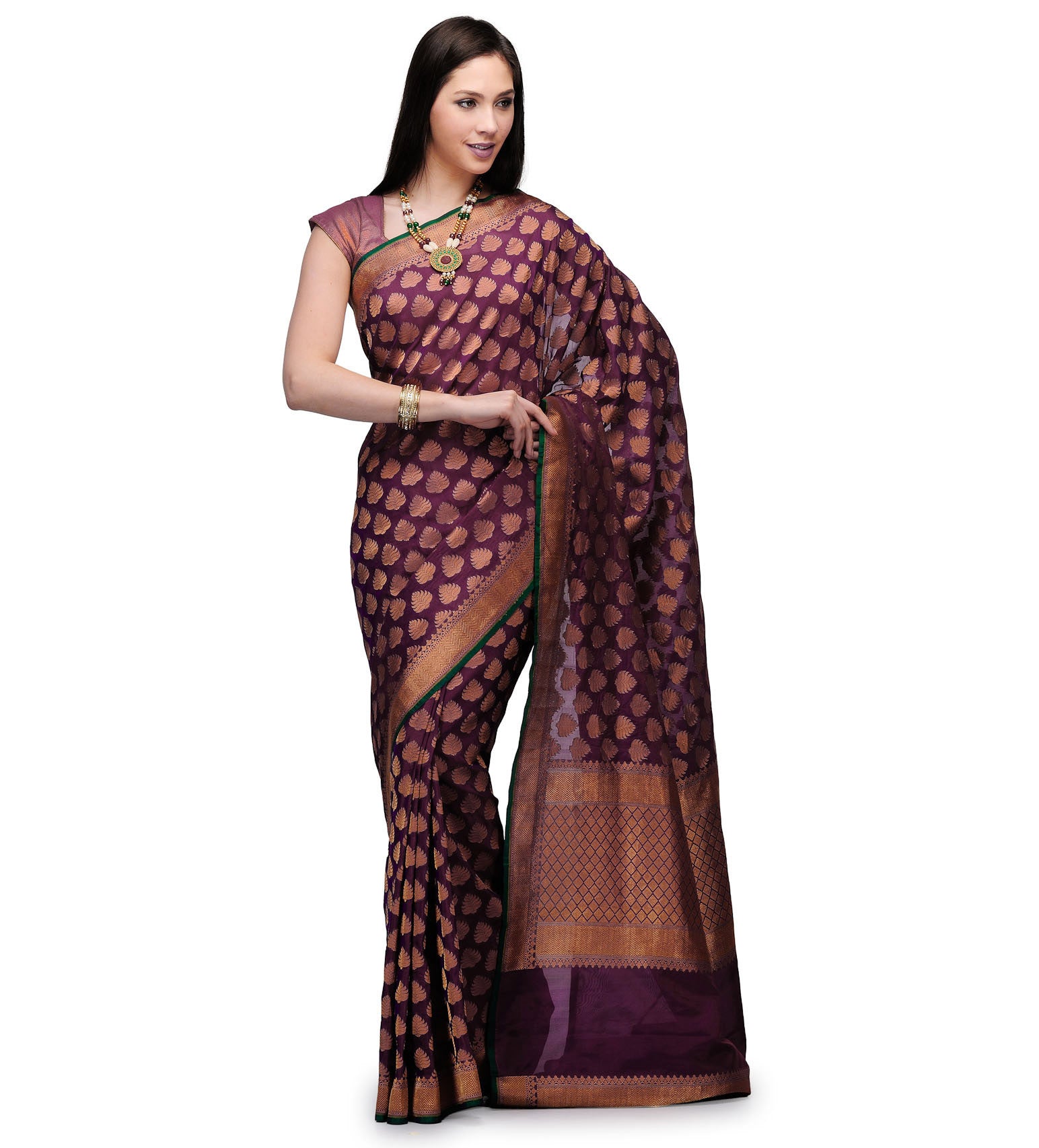 Purple Katan Handloom Silk Saree