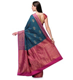 Teal Green Banarsi Tusser Silk Handloom Saree