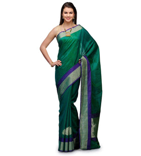 Green Banarsi Matka Silk Handloom Saree