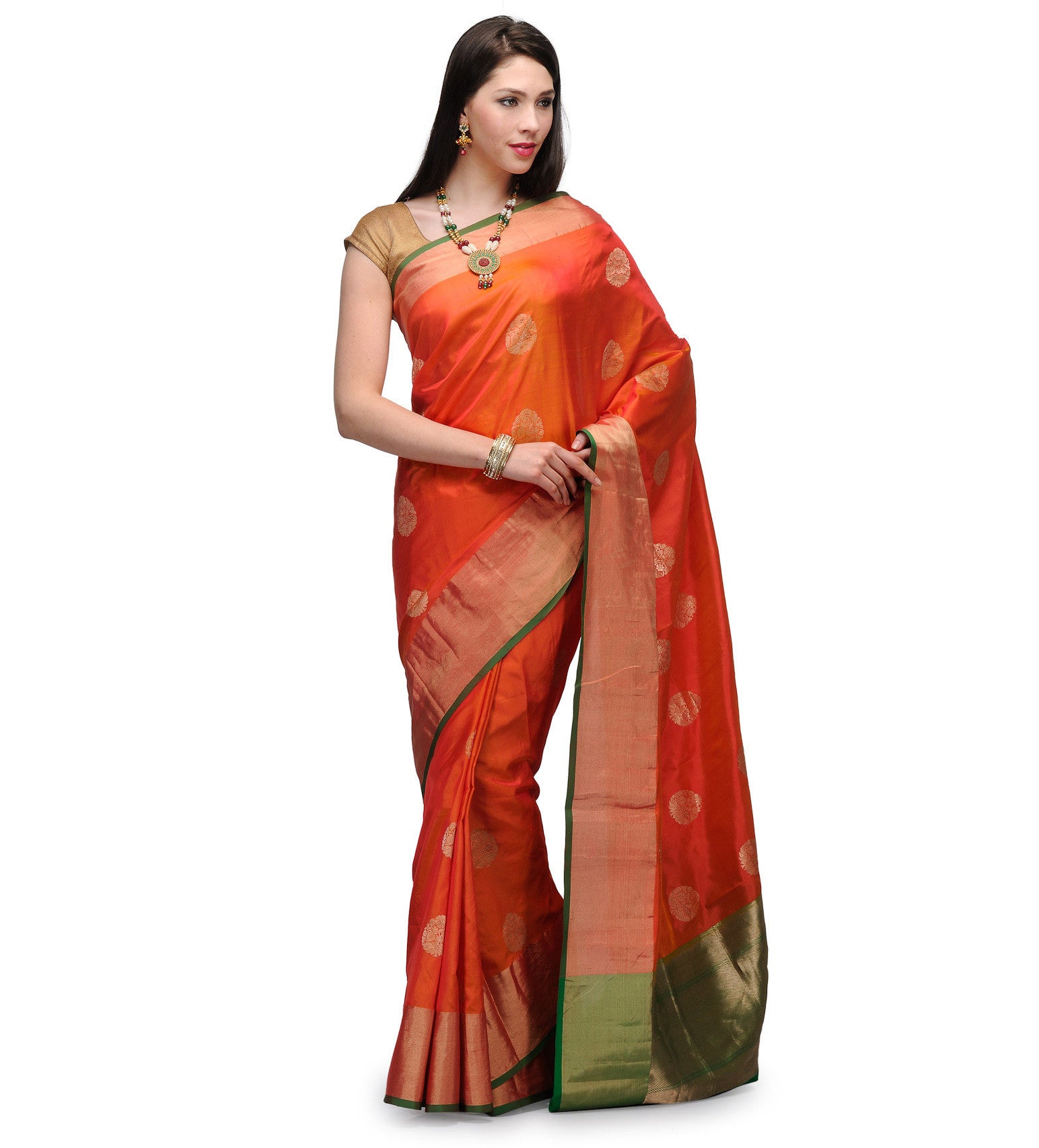 Orange Katan Silk Handloom Saree