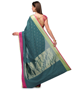 Sea Green Cotton Handlooom Silk Saree