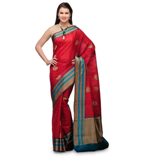 Maroon Banarsi Matka Silk Handloom Saree