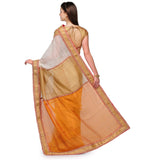 Peach Beige and Off White Bhagalpuri Saree