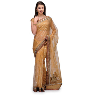 Beige Net Saree