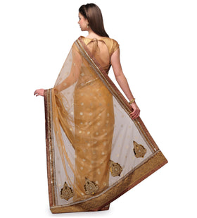 Beige Net Saree