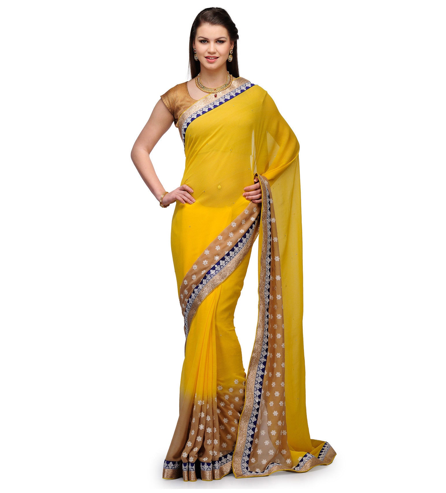 Yellow & Fawn Marvel Chiffon Shaded Saree