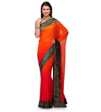 Orange and Red Marvel Chiffon Shaded Saree